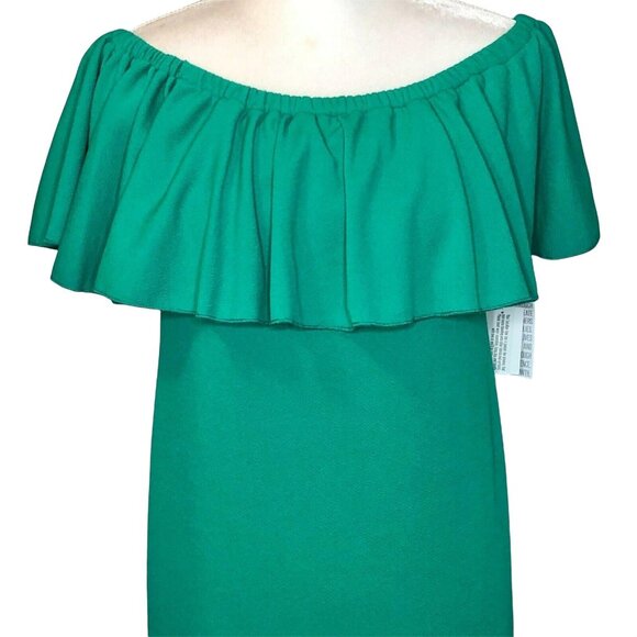 Off The Shoulder Green Midi Cici Dress With Ruffle Hem & Overlay LuLaRoe Size M - Picture 2 of 10